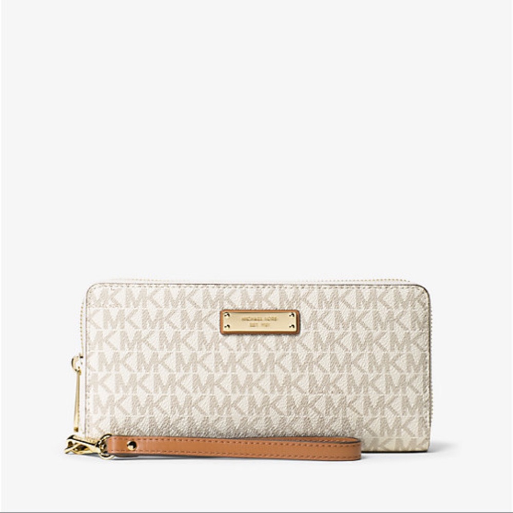 Michael Kors Beige and Brown Logo Wallet